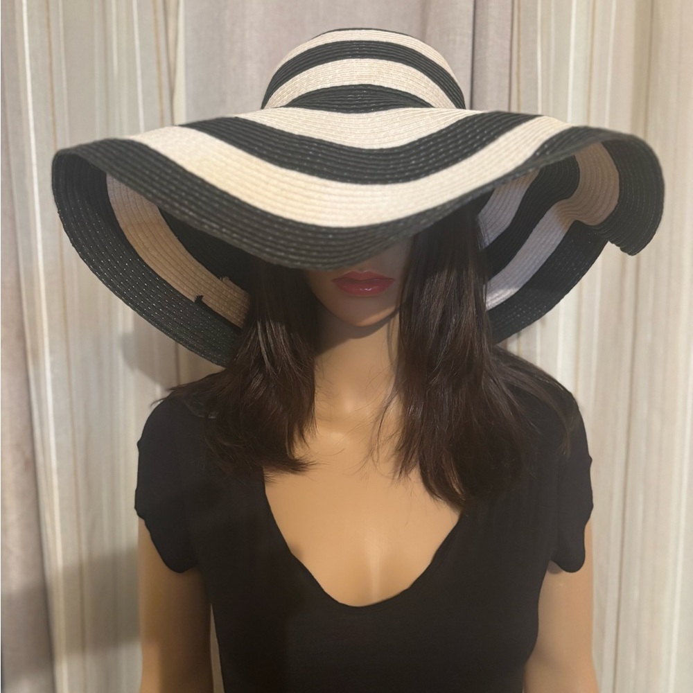 Striped Black and White Wide Brim Hat